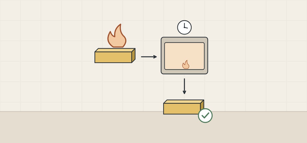Illustration of a brass bar under a flame, a furnace with a clock, and a ticked brass bar