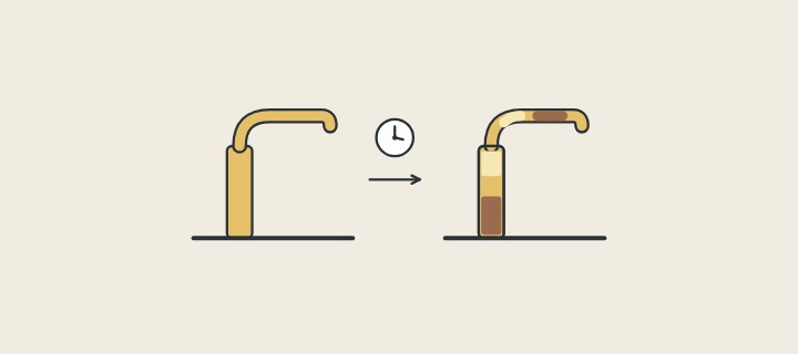 Illustration: a bright brass faucet, a clock, and the same faucet with lighter and darker patches