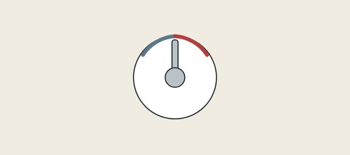 Illustration: a single-lever handle from above at its centre position, with a cold arc and a hot arc