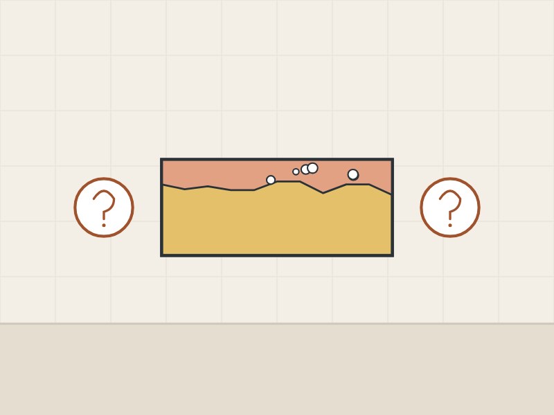 Illustration of a brass section with a pink layer between two question marks