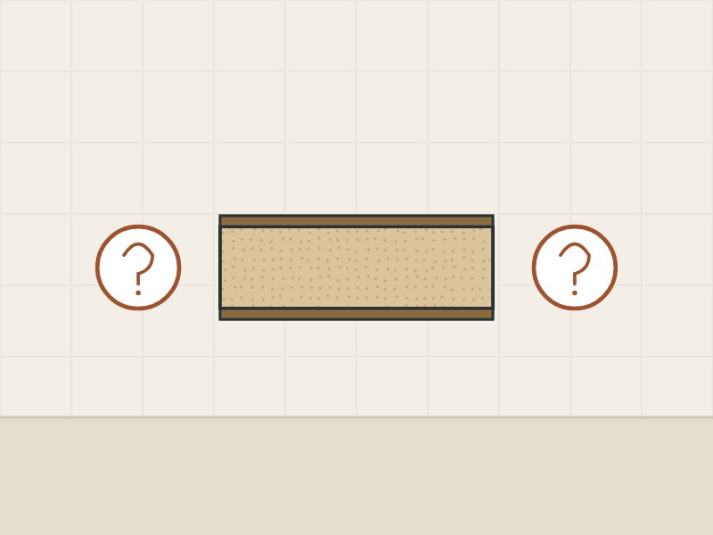 Illustration of a faced fiber-core panel edge between two question marks