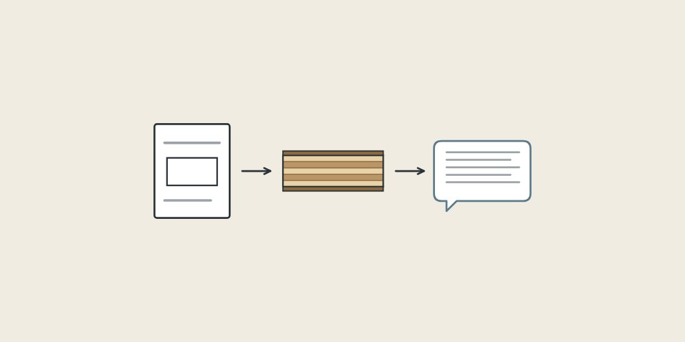 Illustration of a drawing sheet, a faced panel edge and a message bubble linked by arrows