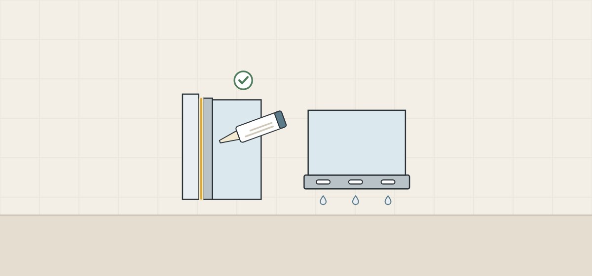 Illustration of a sealant bead on a wall joint beside a bottom channel with open weep holes and drops leaving them