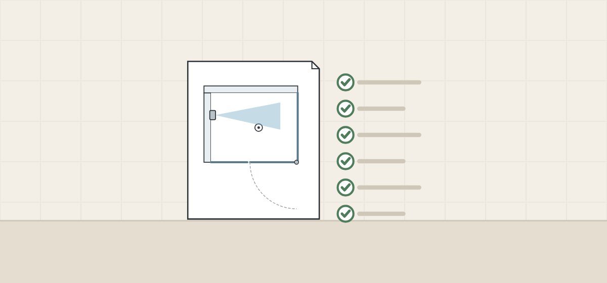 Illustration of a sheet with a shower plan beside a ticked checklist