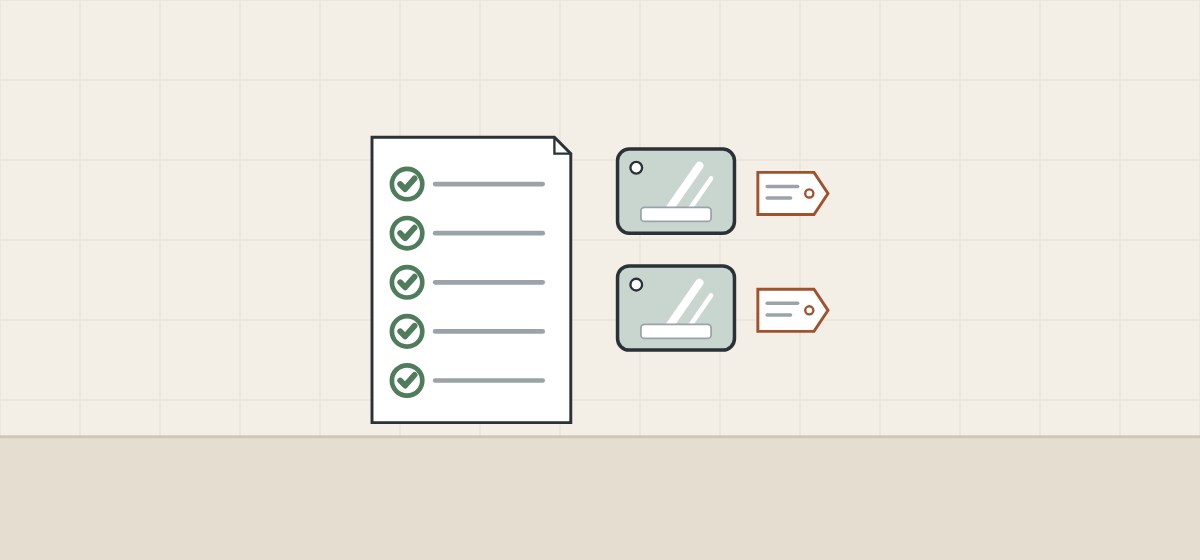 Illustration of an approval sheet with ticked lines beside two identical labelled sample chips