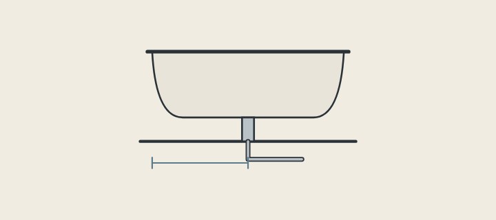 Illustration of a tub in side view with its drain meeting a pipe below the floor