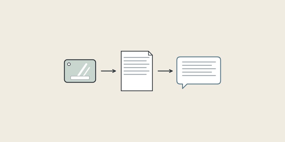Illustration of a sample chip, a document and a message bubble linked by arrows