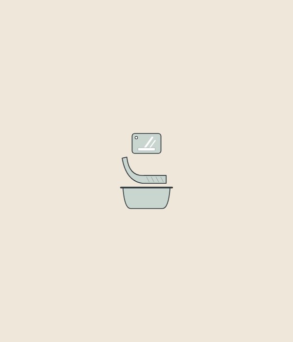 Illustration of a flat color chip, a piece cut from a tub wall and a small tub stacked from smallest to largest