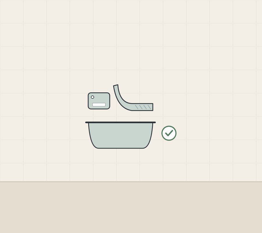 Illustration of a chip, a cut section and a tub with a tick