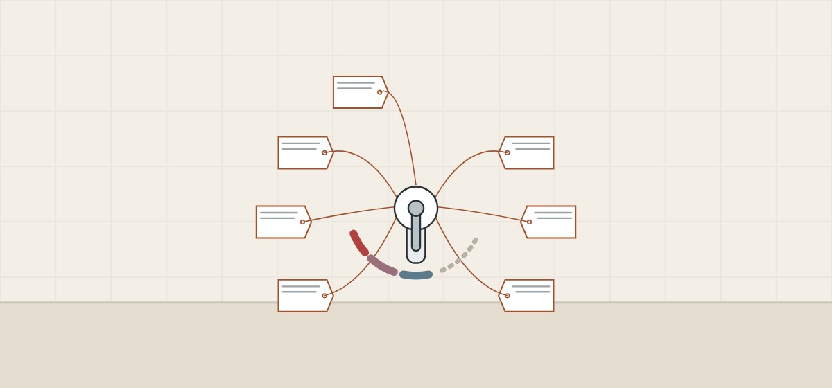 Illustration of a cold-start faucet seen from above with seven blank name tags tied to it