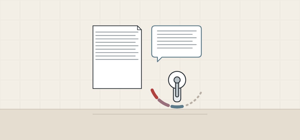 Illustration of a document, a message bubble and a cold-start handle seen from above