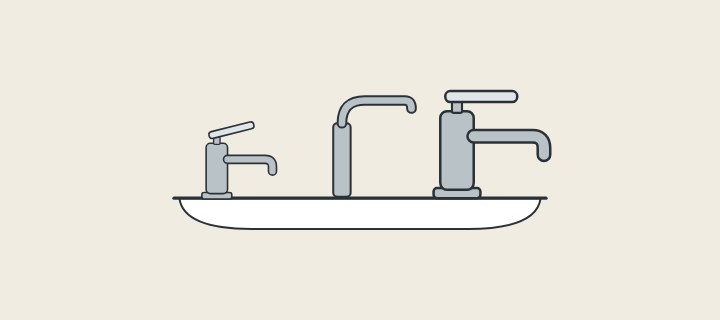 Illustration: three different basin faucet shapes standing on one basin edge