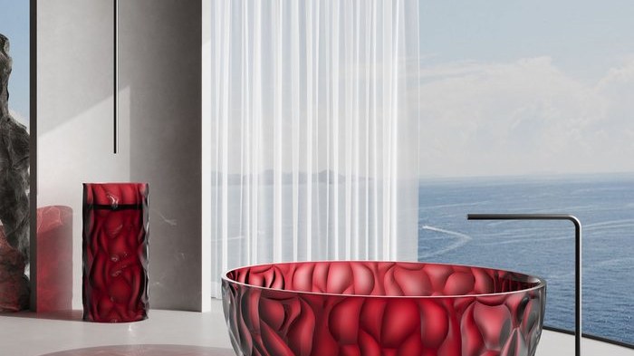 A translucent bathtub lit as a feature