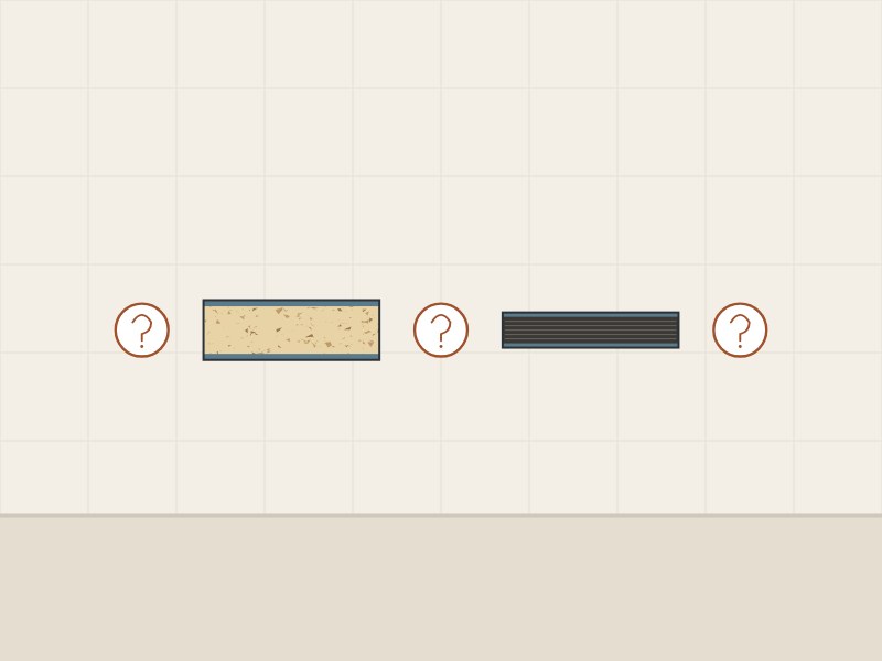 Illustration of a faced board section and a compact panel section between question marks