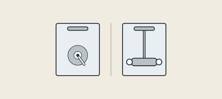 Illustration: a wall with only a trim plate and shower outlet beside a wall with an exposed mixer bar and riser