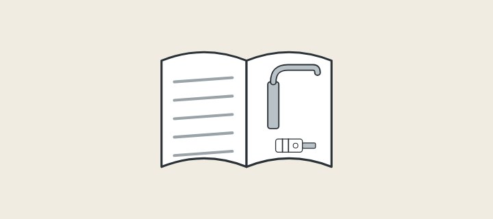 Illustration: an open reference book with a faucet and a cartridge drawn on its page