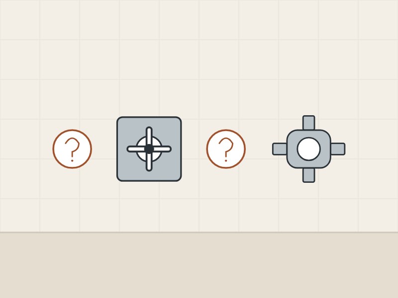 Illustration of a trim between two question marks beside a valve body