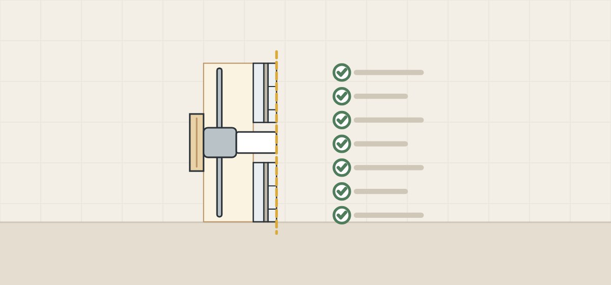 Illustration of a wall section beside a checklist of seven ticked lines
