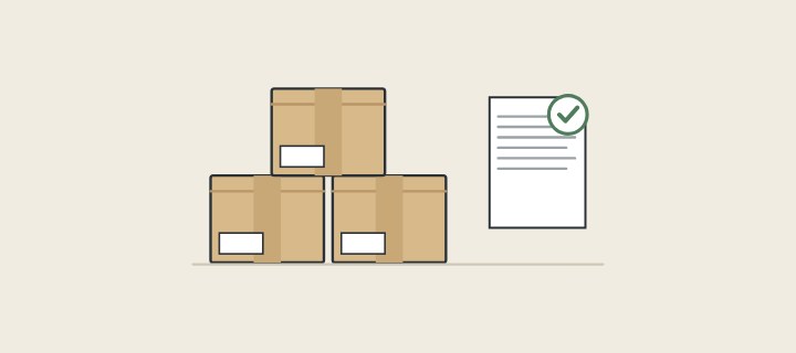 Illustration: three delivered cartons beside a receiving sheet with a tick