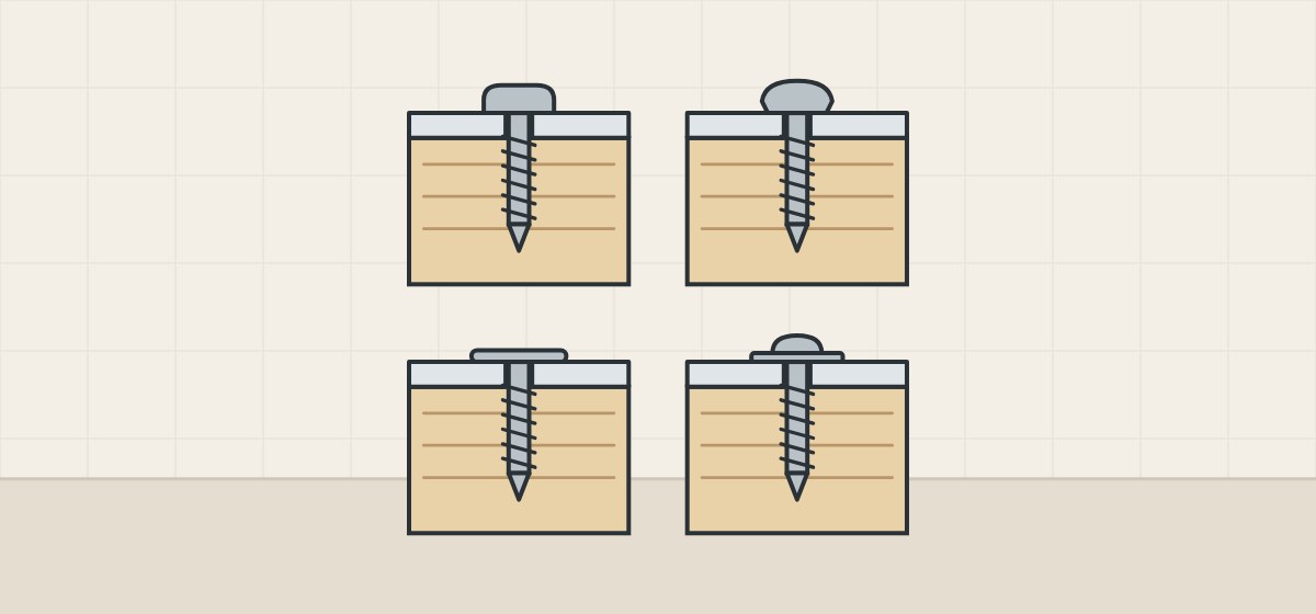 Illustration of pan, binding, wafer and washer head screws, each resting on a plate with a plain hole