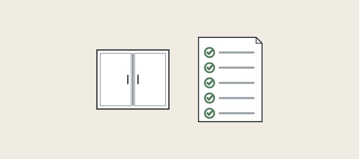 Illustration: a vanity cabinet beside a checked parts list