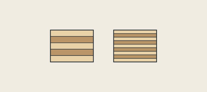 Illustration: two plywood edges of the same thickness with different numbers of plies