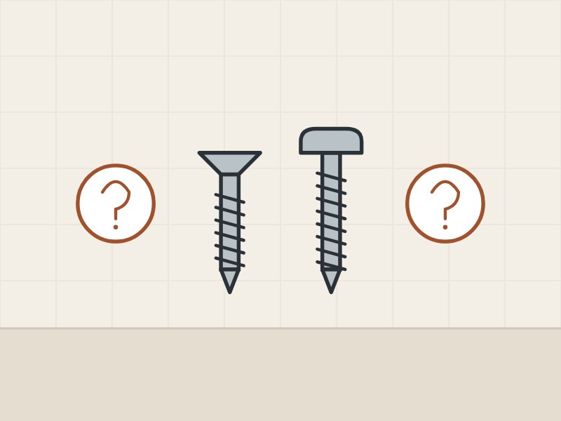 Illustration of a countersunk screw and a pan head screw between two question marks