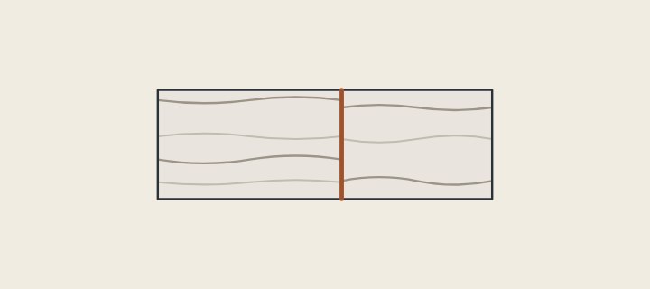 Illustration: a veined top in plan made of two pieces whose veins break at the seam