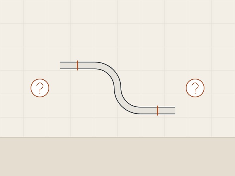 Illustration of an S-shaped sheet section with two seams between two question marks