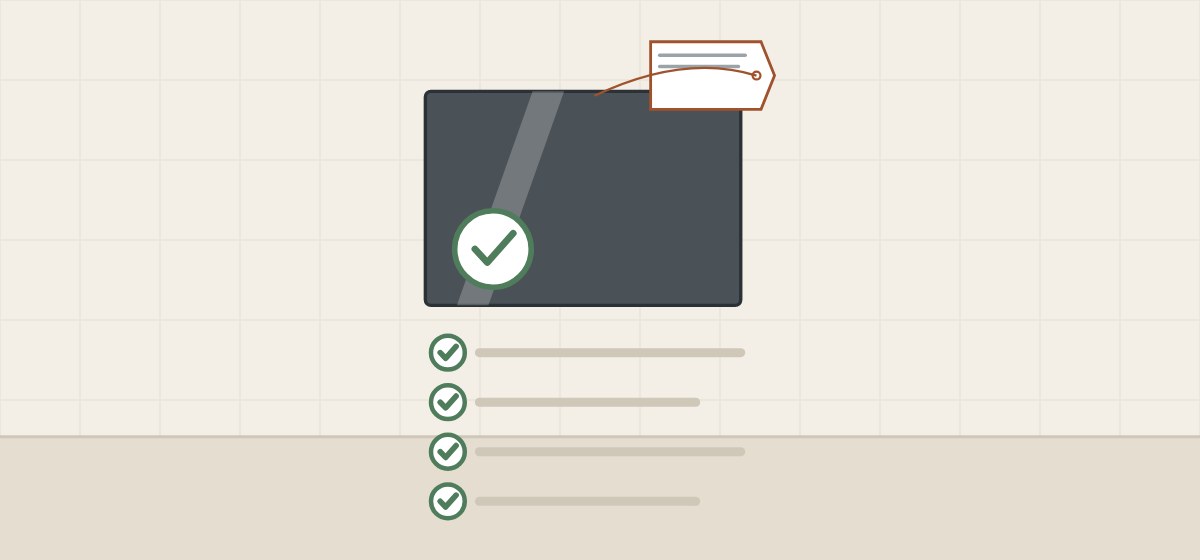 Illustration of a tagged dark sample with an approval mark above a ticked checklist
