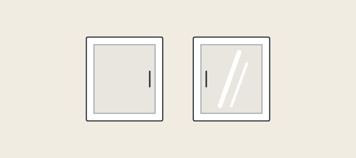 Illustration: two cabinet fronts, one plain matte and one with reflection streaks