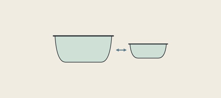 Illustration: a bathtub and a basin in the same pale tint with a two-way arrow between them