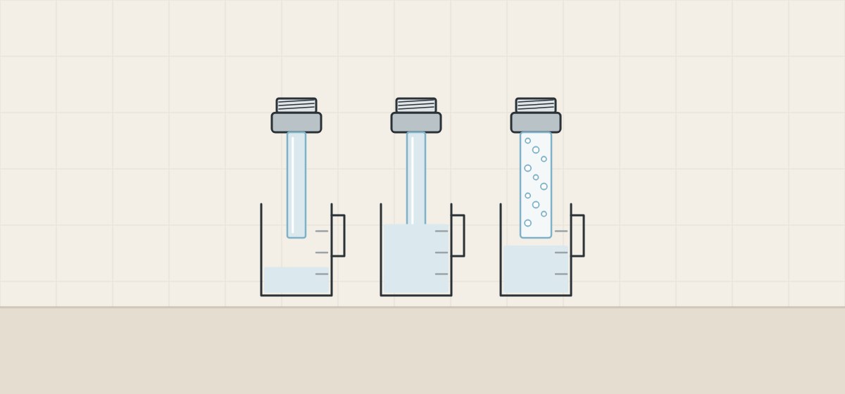 Illustration of three outlets filling measuring jugs to different levels, two with clear streams and one with a bubbly stream