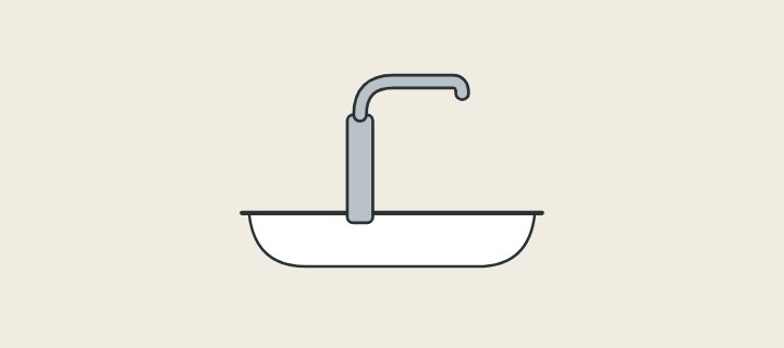 Illustration of a deck-mounted faucet on a basin