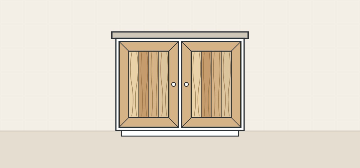 Illustration of a cabinet front with two frame doors whose flat panels are made of strips glued edge to edge
