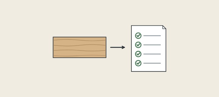 Illustration: a wooden board with an arrow to a checked order sheet