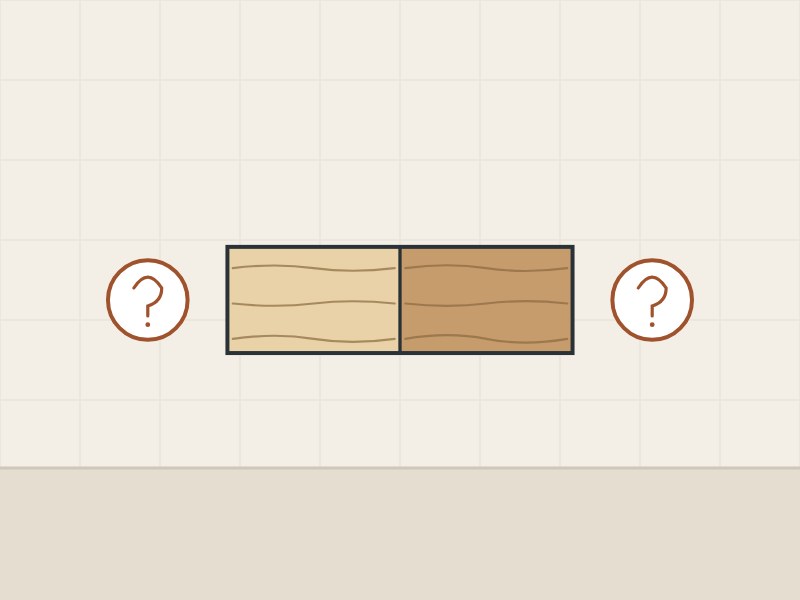 Illustration of a length of wood with one straight joint line between two question marks