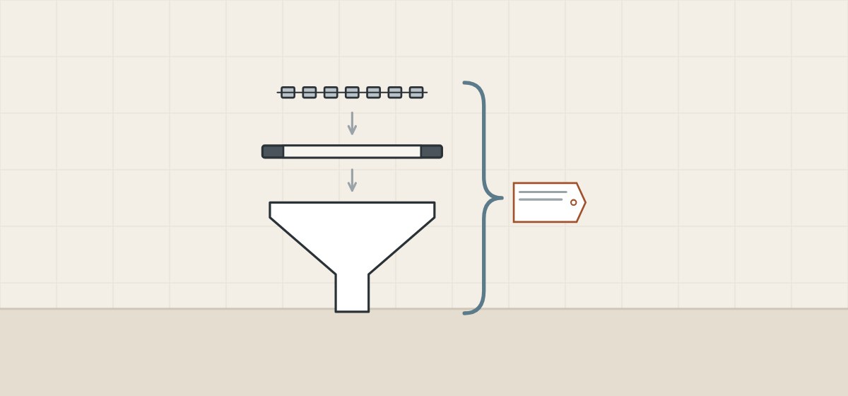 Illustration of a grate, a frame and a drain body drawn apart and joined by a brace to one tag