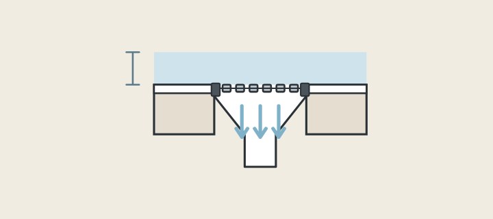 Illustration: a floor drain in section with water standing above the grate and a bracket marking its depth