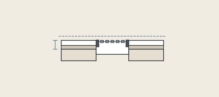 Illustration: a linear drain frame in section set level with the tile on both sides