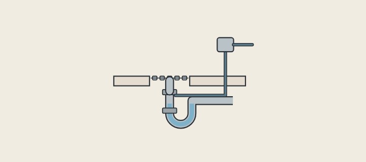 Illustration: a floor drain with a water trap and a small supply line dripping into it