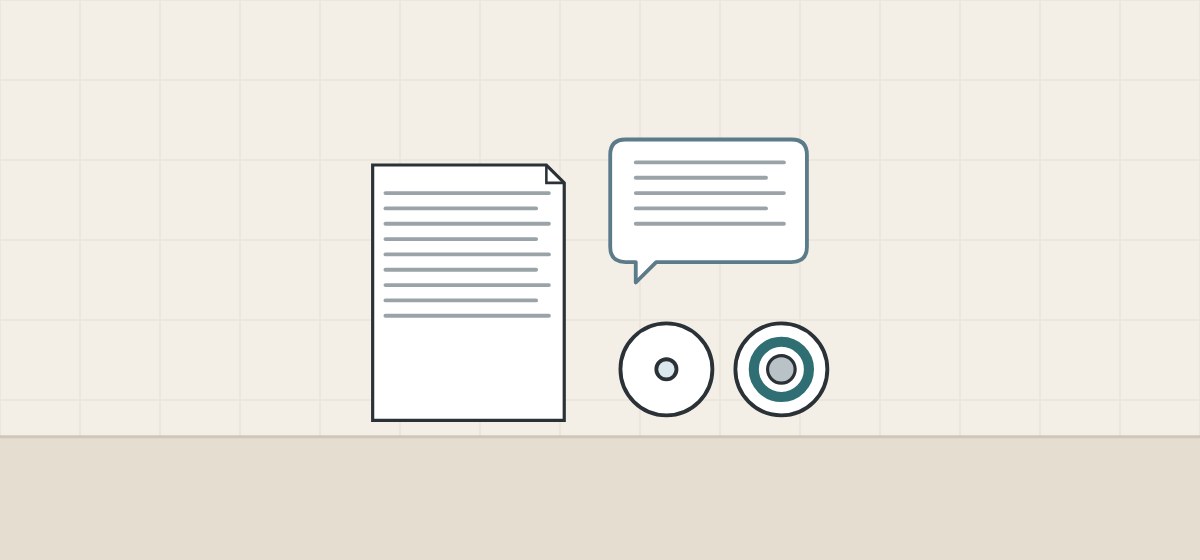 Illustration of a document, a message bubble, a fixed-bore disc and a regulator disc