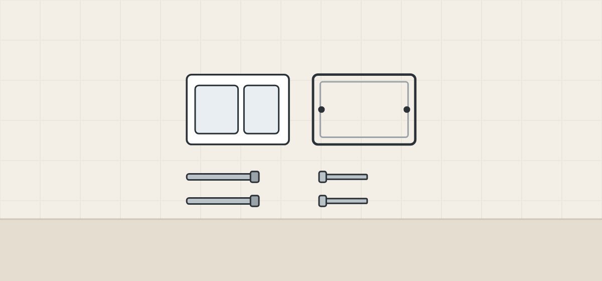 Illustration of a flush plate, a mounting frame, two actuator rods and two bolts laid out side by side
