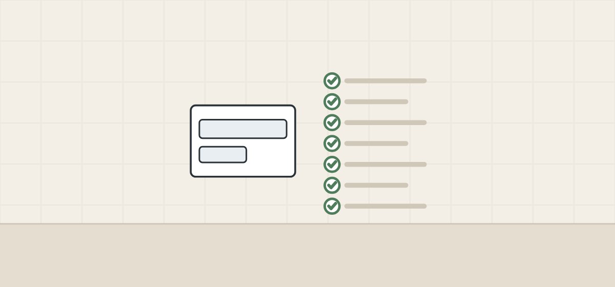 Illustration of a flush plate beside a checklist of seven ticked lines