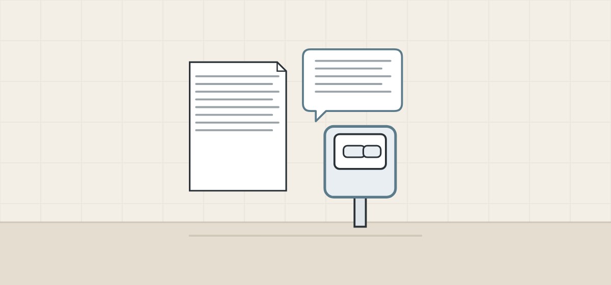 Illustration of a document, a message bubble and a cistern with its flush plate
