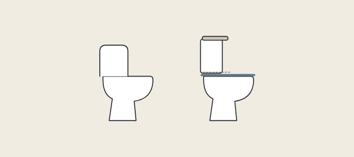 Illustration: two toilets in side view: one with the tank moulded to the bowl, one with a separate tank