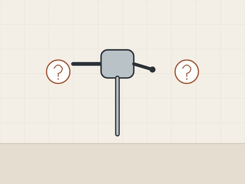 Illustration of a flushometer valve between two question marks