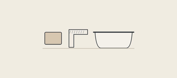 Illustration of a color chip, a cut wall section and a full bathtub