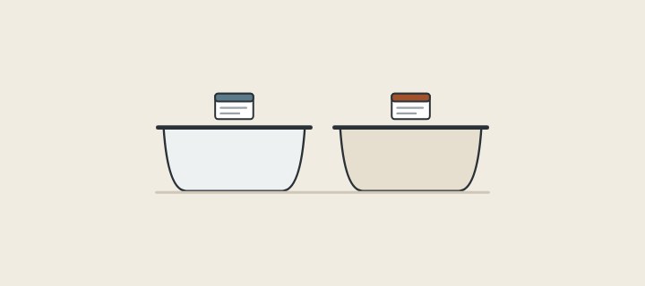 Illustration of two bathtubs in slightly different tones, each with a batch label