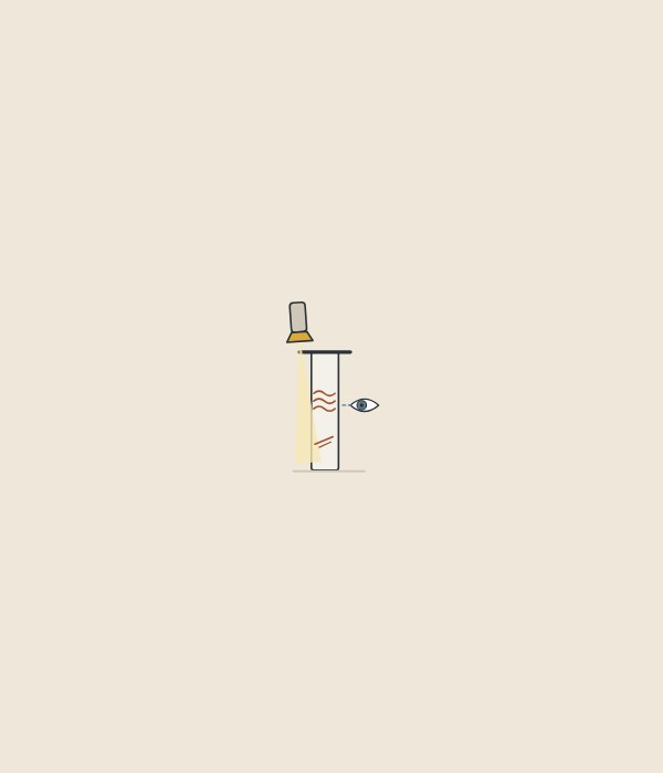 Illustration of a section of bathtub wall with a hand lamp held close above it, its beam skimming down the surface and showing marks